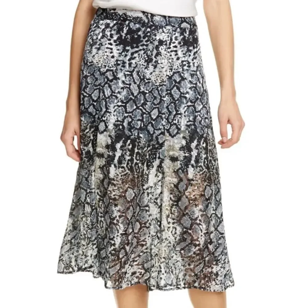 Alice + Olivia Athena Python-Print Stretch Silk A-Line Midi Skirt